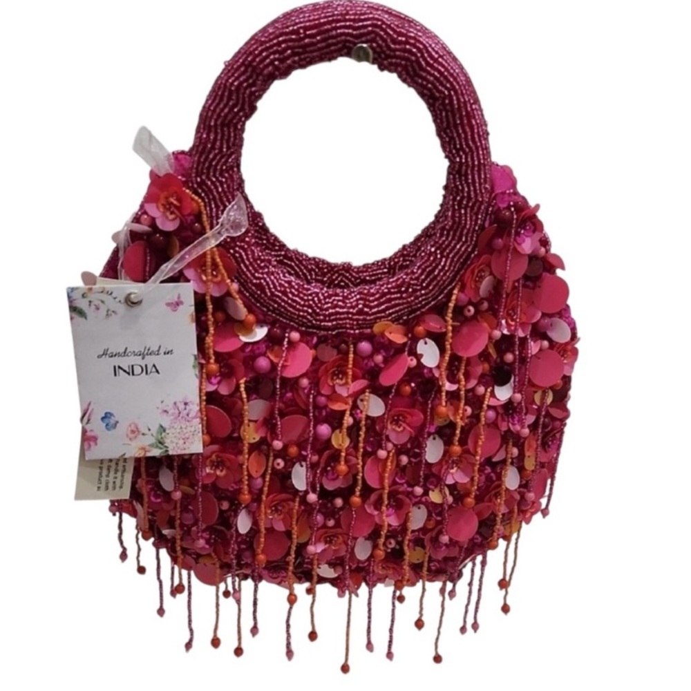🔥VIRAL🔥Made In india Viral Handcrafted Pink Beaded Women's Bag🔥NO BREADS MISSING